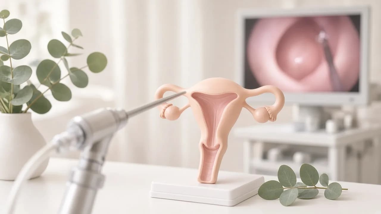 Hystéroscope moderne et représentation pédagogique de l’utérus pour une chirurgie hystéroscopique mini-invasive